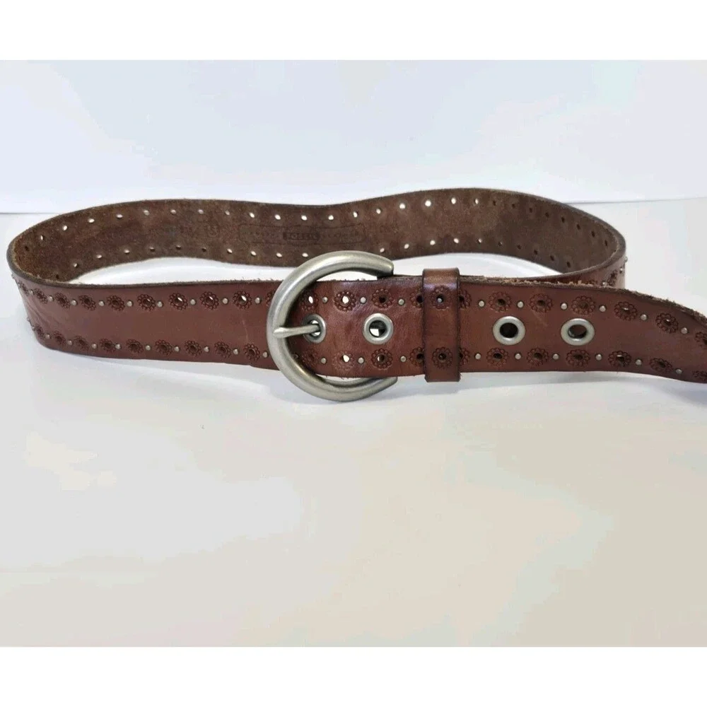 Fossil Belt Brown Womens S Boho Embossed Leather Studded Western Floral